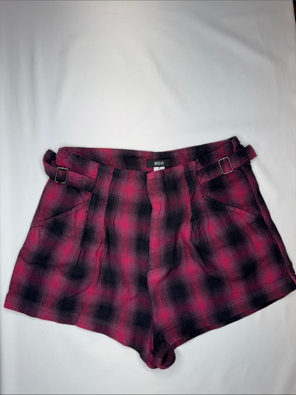 BDG High-Waist red and Black Plaid Shorts